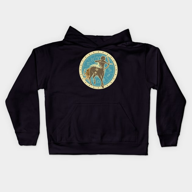 Vintage Sagittarius Zodiac Art Kids Hoodie by Nartissima